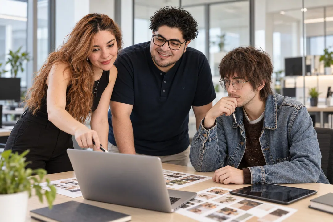 Equipo revisando el diseño de una landing page